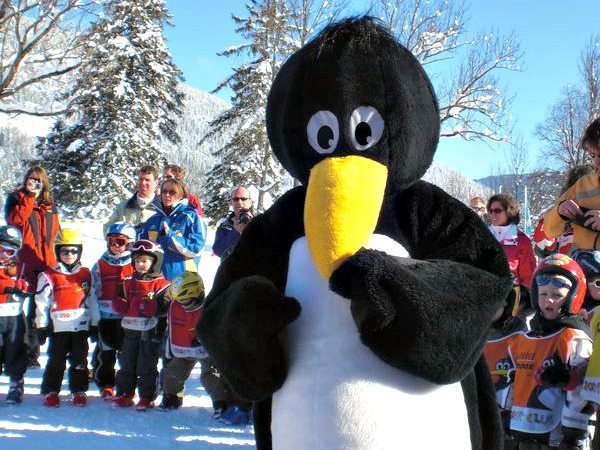 Mascotte Bobo van de skischool in Lermoos.