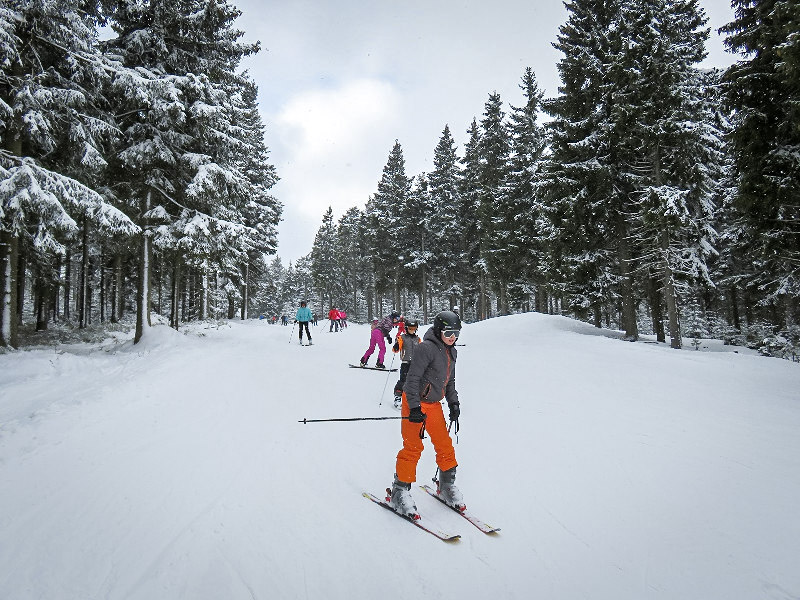 Zeb en Tycho op de skies in skigebied Klinovec